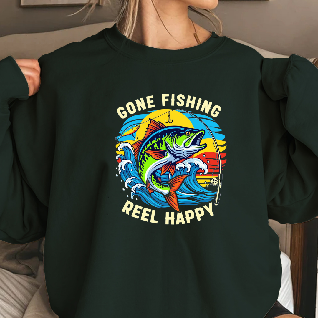 Crewneck Sweatshirt, Colorful Marlin Fishing Sunset Graphic, Vibrant Angler Pullover, Outdoor Adventure Shirt, Fisherman Gift, Retro Ocean Tee