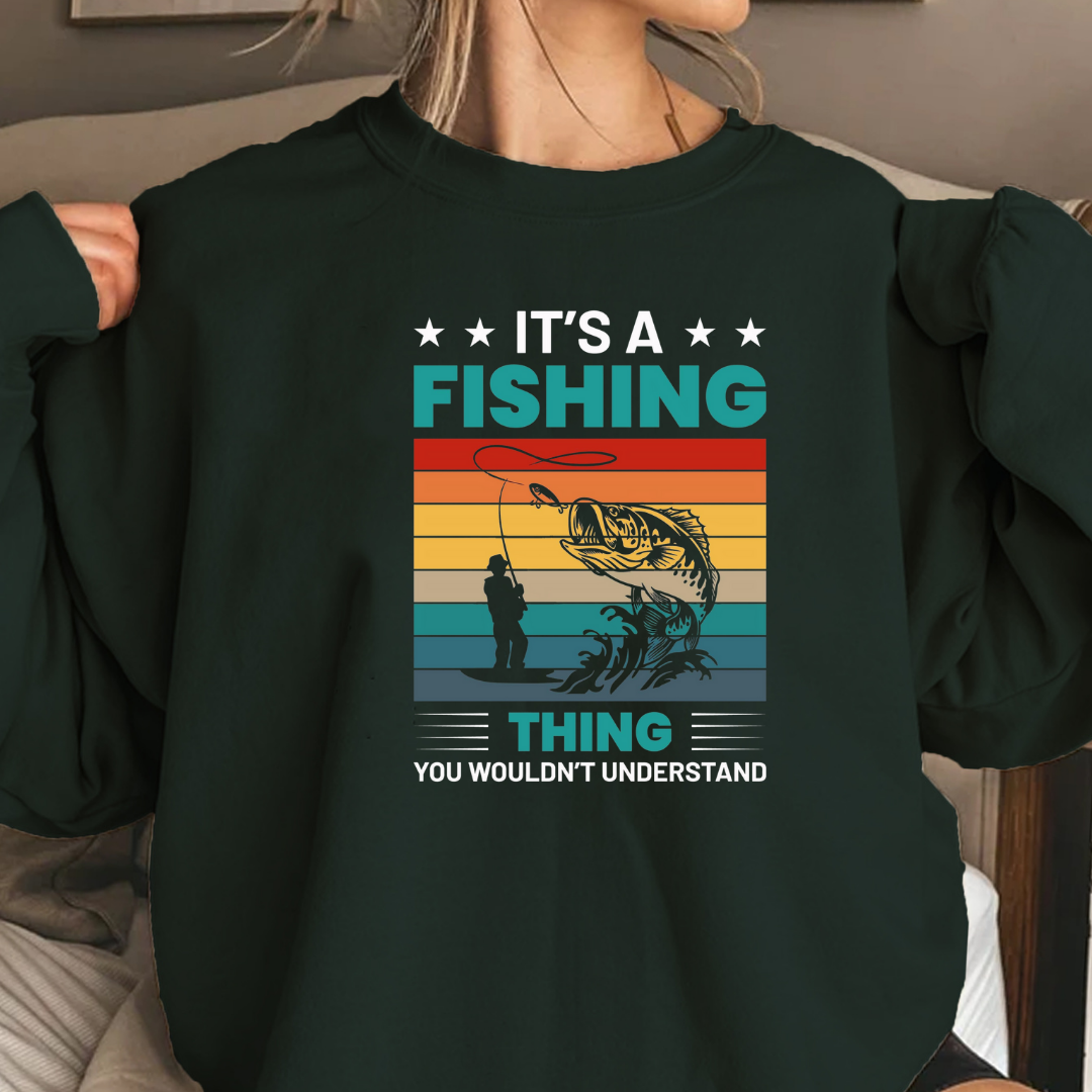 Fishing Thing Crewneck Sweatshirt, Retro Striped Angler Graphic, Funny Fishing Shirt, Outdoor Adventure Pullover, Fisherman Gift Tee