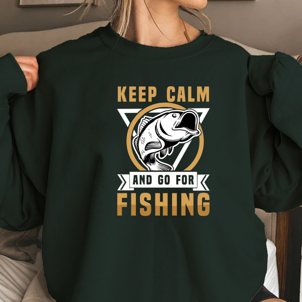Keep Calm Fishing Crewneck Sweatshirt, Graphic Fishing Sweatshirt for Anglers, Retro Fish Pullover, Outdoor Adventure Shirt, Fisherman Gift Tee