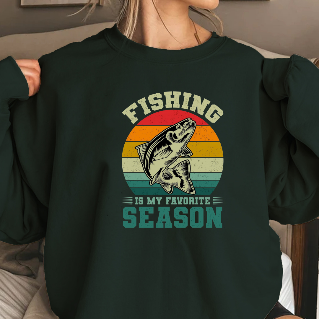 Fishing Is My Favorite Season Crewneck Sweatshirt, Funny Angler Pullover, Outdoor Adventure Shirt, Fisherman Gift, Relaxing Hobby Graphic Tee