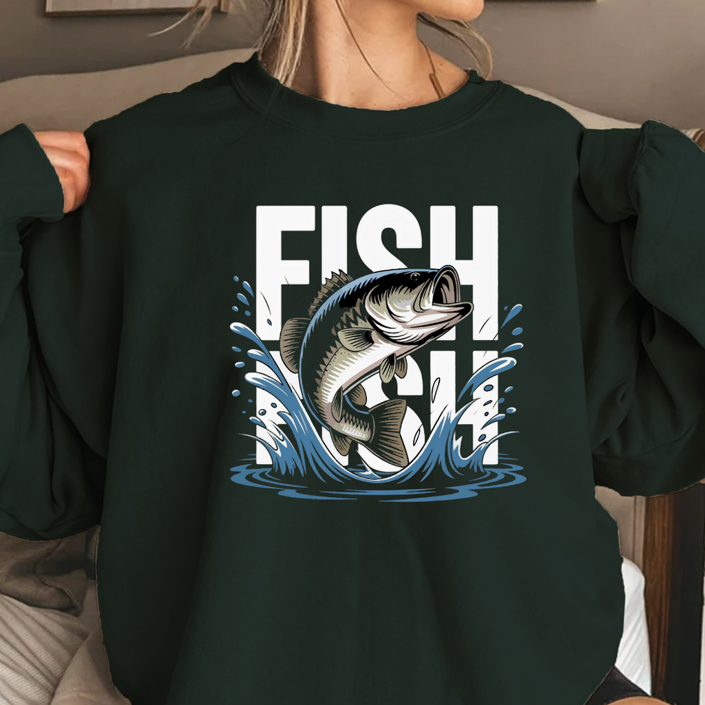 Bass Fishing Crewneck Sweatshirt, Leaping Bass Graphic, Vintage Angler Pullover, Outdoor Adventure Shirt, Fisherman Gift, Fishing Hobby Tee