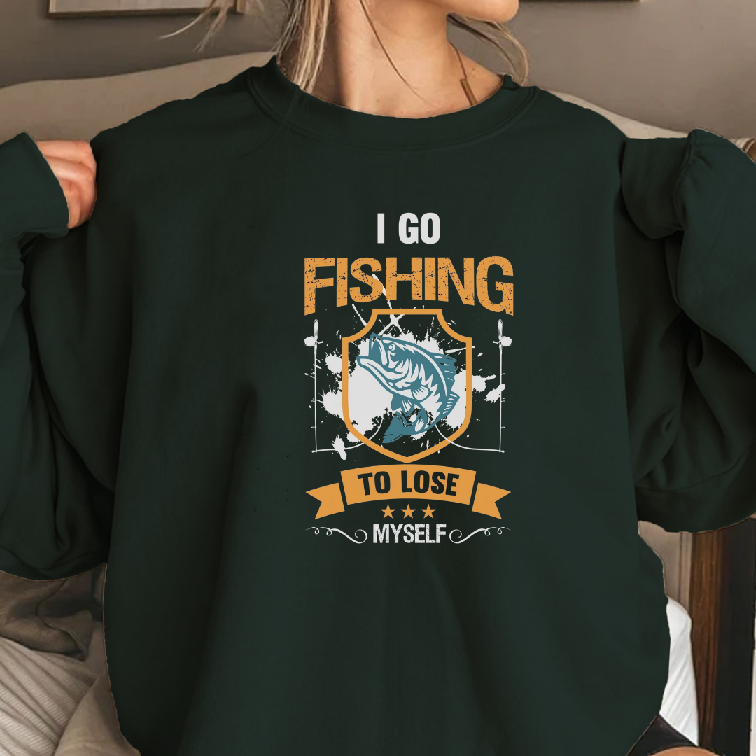 Fishing Crewneck Sweatshirt, "I Go Fishing So I Don't" Retro Angler Pullover, Funny Fishing Shirt, Outdoor Adventure Apparel, Fisherman Gift Tee