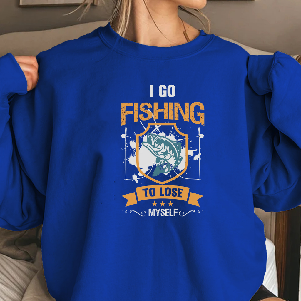 Fishing Crewneck Sweatshirt, "I Go Fishing So I Don't" Retro Angler Pullover, Funny Fishing Shirt, Outdoor Adventure Apparel, Fisherman Gift Tee