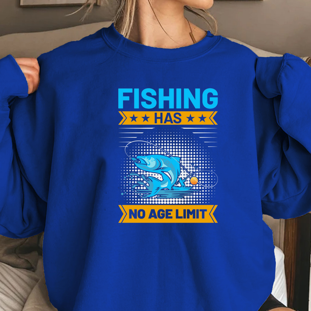 Fishing Has No Age Limit Crewneck Sweatshirt, Vintage Angler Graphic, Retro Fishing Pullover, Outdoor Adventure Shirt, Fisherman Gift Tee