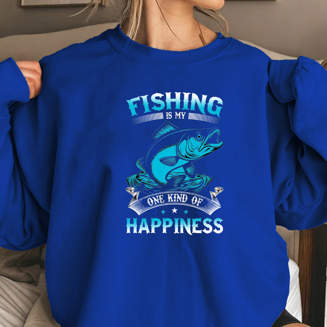 Fishing Happiness Crewneck Sweatshirt, Retro Marlin Graphic, Angler Pullover, Outdoor Adventure Shirt, Fisherman Gift, Relaxing Hobby Tee