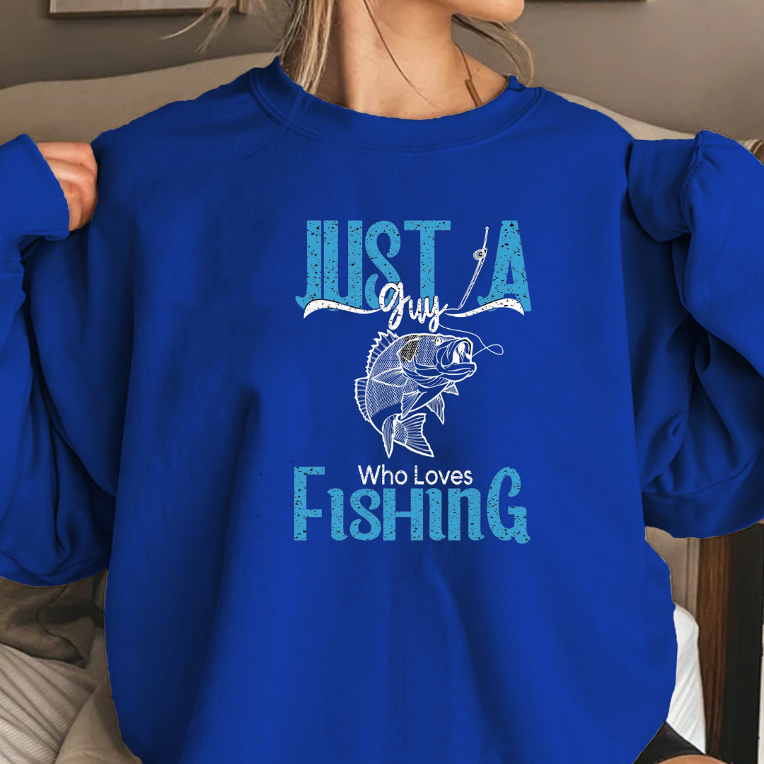 Fishing Crewneck Sweatshirt, "Just A Fishing" Vintage Graphic, Retro Angler Pullover, Outdoor Adventure Shirt, Fisherman Gift Tee