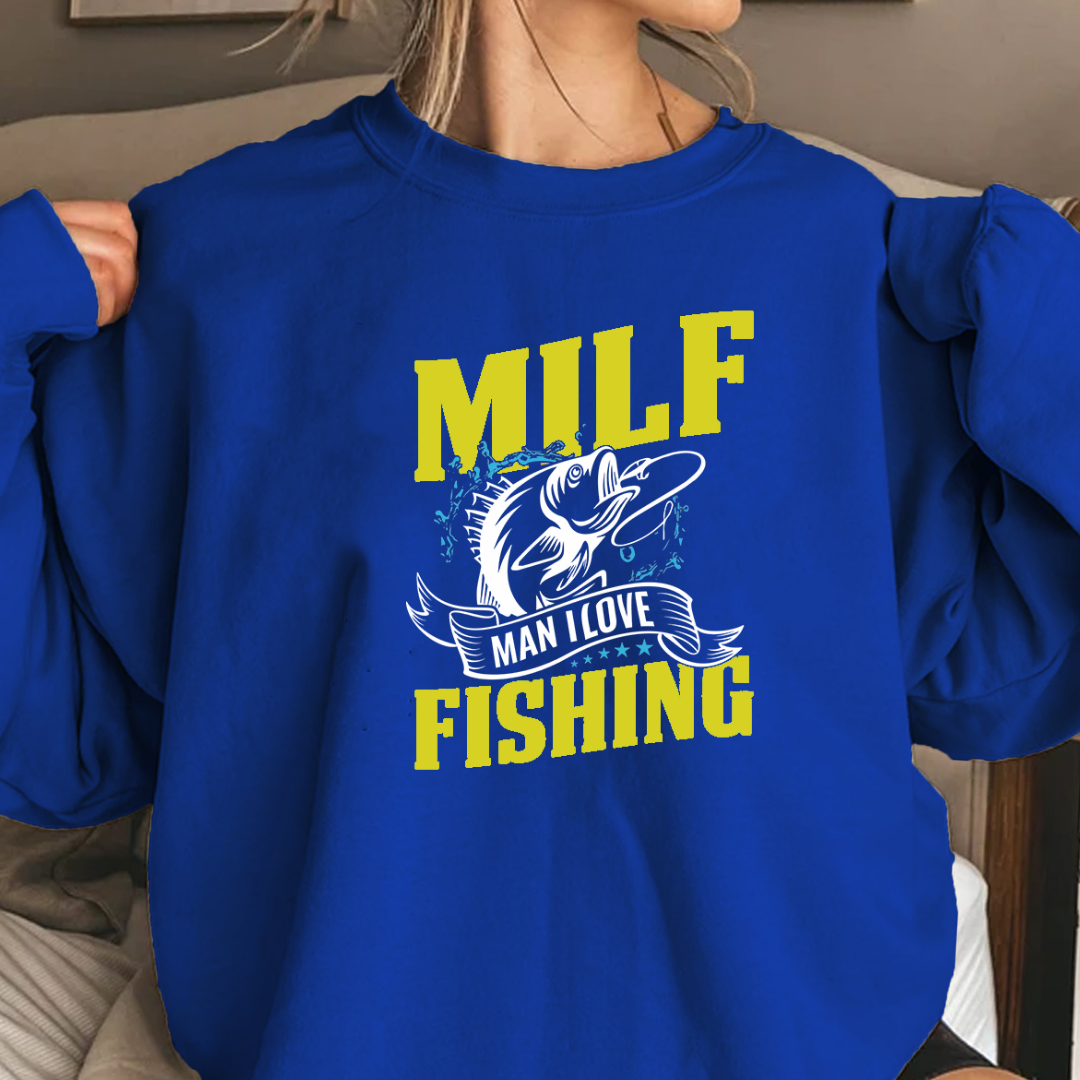 MILF "Man I Love Fishing" Sweatshirt, Funny Angler Shirt, Fishing Lover Gift, Outdoor Adventure Pullover, Cozy Graphic Crewneck Tee