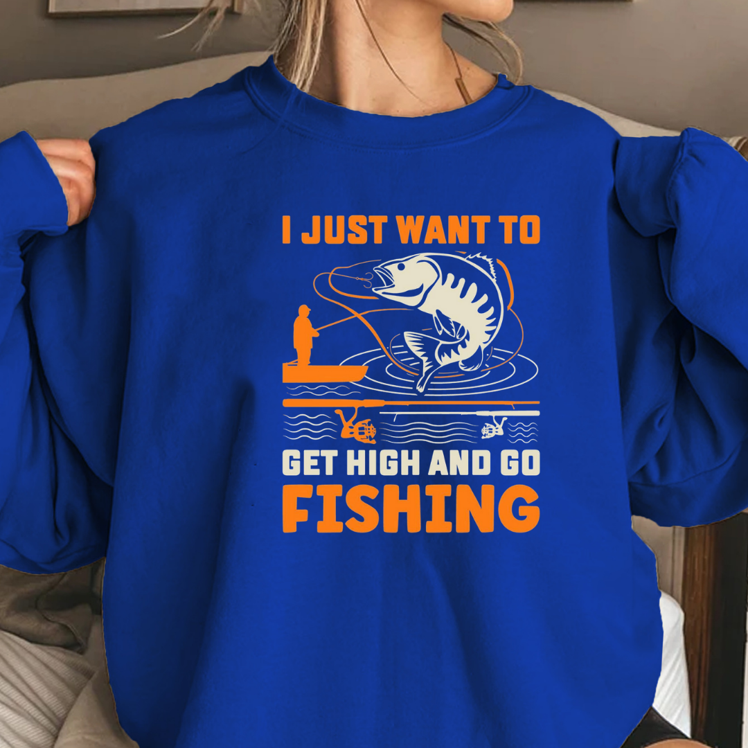Fishing Crewneck Sweatshirt, "I Just Want to Go Fishing" Cozy Pullover, Funny Angler Shirt, Outdoor Adventure Apparel, Fisherman Gift Tee