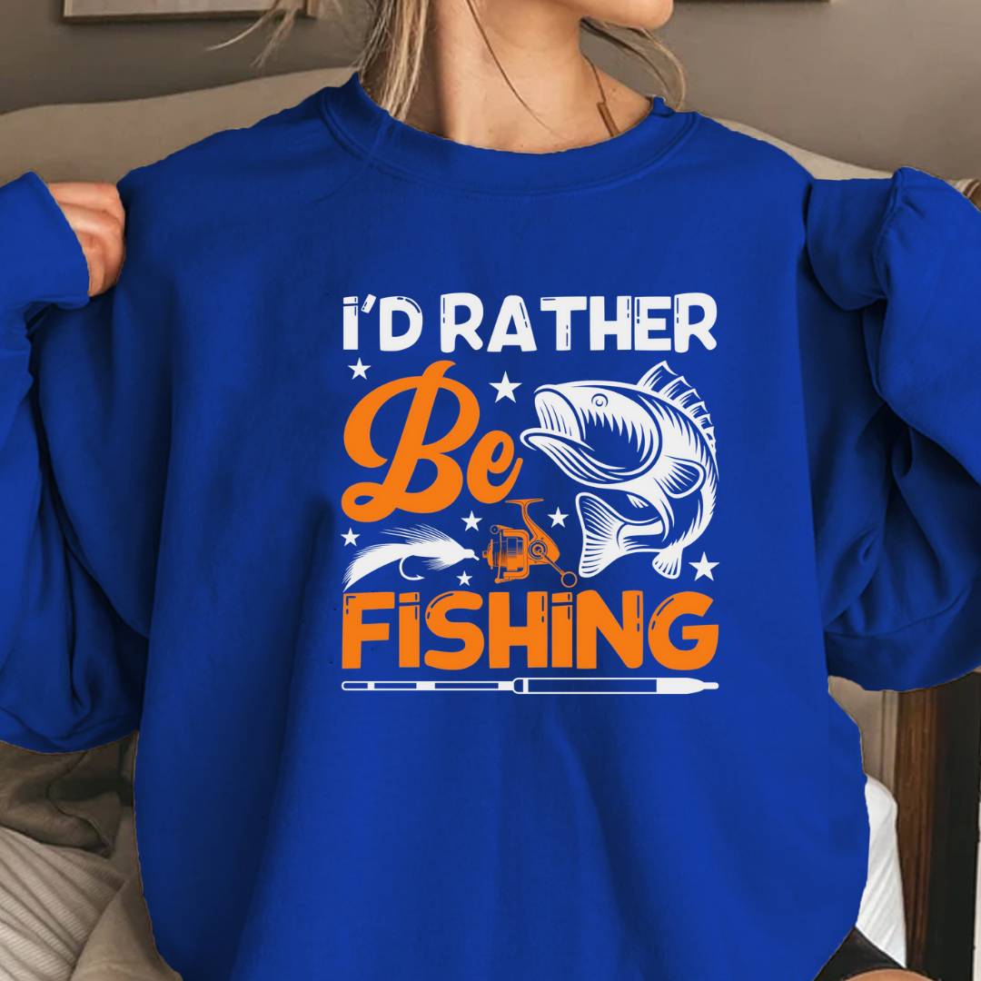 Be Fishing Crewneck Sweatshirt, I'd Rather Be Fishing Graphic Pullover, Funny Angler Shirt, Outdoor Adventure Apparel, Fisherman Gift Tee
