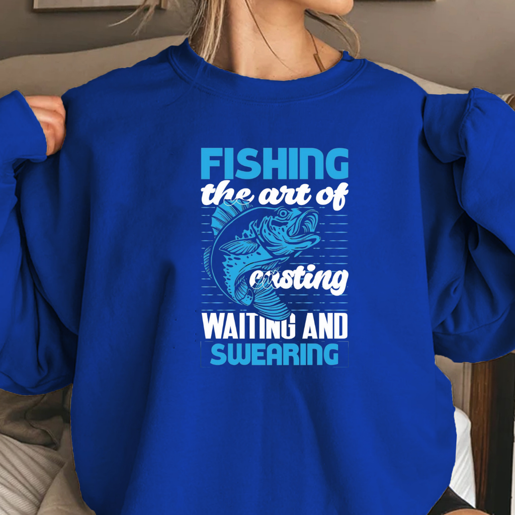 Fishing & Swearing Crewneck Sweatshirt, Funny Fisherman Graphic, Humorous Angler Pullover, Outdoor Adventure Shirt, Fisherman Gift Tee