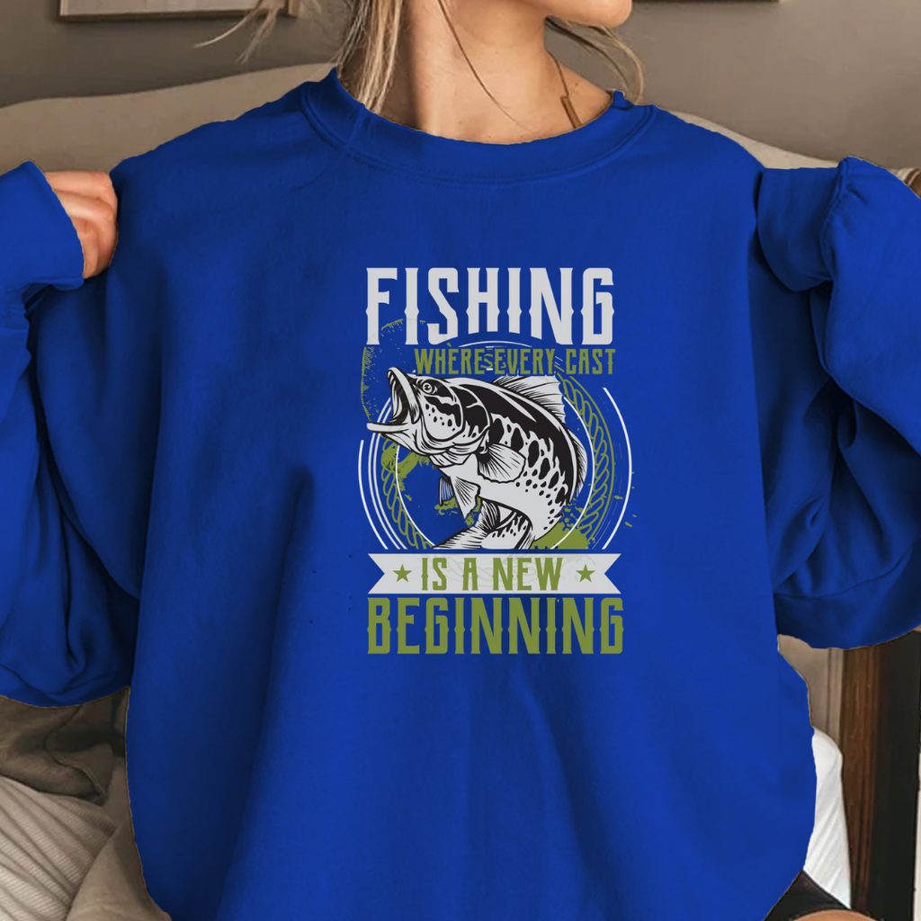 Fishing Is Never Just A Hobby Crewneck Sweatshirt, "Fishing Isn't Just A Hobby, It's A New Beginning" Graphic, Angler Pullover, Fisherman Gift Tee