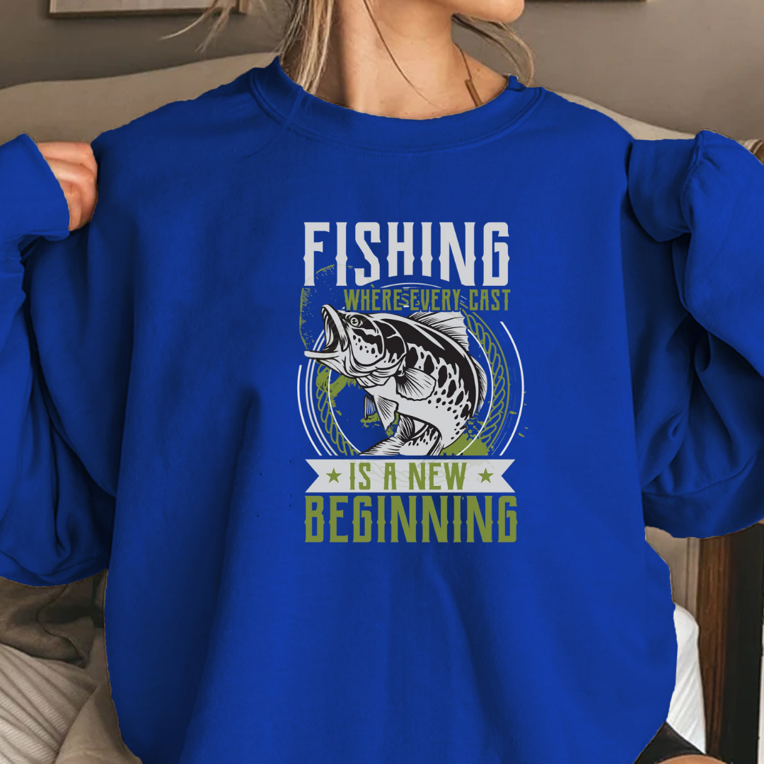 Fishing Is Never Just A Hobby Crewneck Sweatshirt, "Fishing Isn't Just A Hobby, It's A New Beginning" Graphic, Angler Pullover, Fisherman Gift Tee