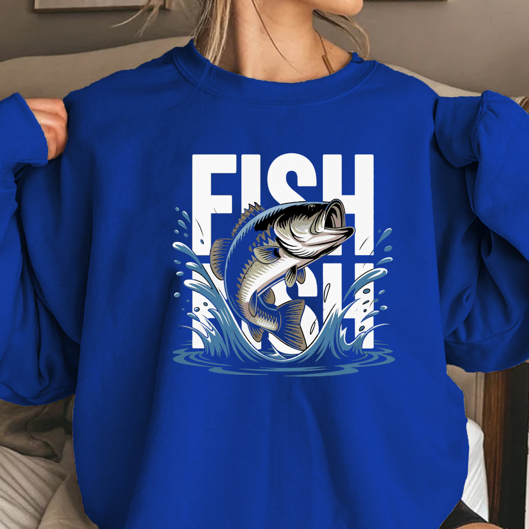 Bass Fishing Crewneck Sweatshirt, Leaping Bass Graphic, Vintage Angler Pullover, Outdoor Adventure Shirt, Fisherman Gift, Fishing Hobby Tee