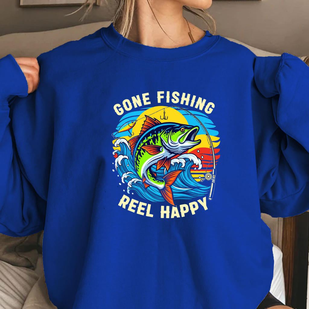 Crewneck Sweatshirt, Colorful Marlin Fishing Sunset Graphic, Vibrant Angler Pullover, Outdoor Adventure Shirt, Fisherman Gift, Retro Ocean Tee