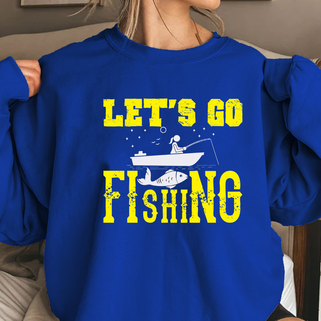 Fishing Crewneck Sweatshirt, "Let's Go Fishing" Graphic, Retro Angler Pullover, Outdoor Adventure Shirt, Fisherman Gift, Relaxing Hobby Tee