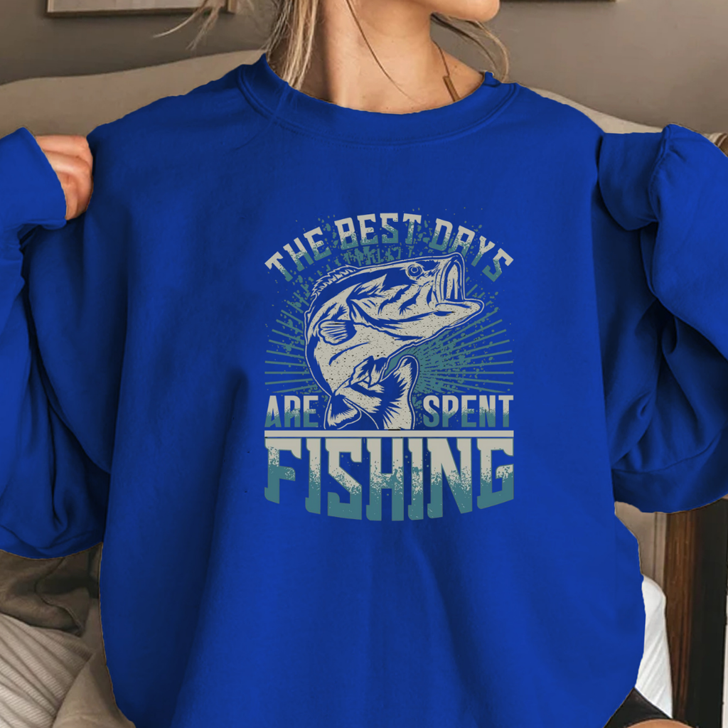 Fishing Crewneck Sweatshirt, “The Best Days Are Spent Fishing” Retro Graphic, Vintage Angler Pullover, Outdoor Adventure Shirt, Fisherman Gift Tee