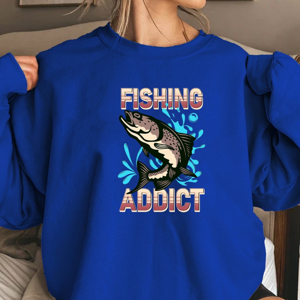 Fishing Addict Sweatshirt, Bass Graphic Crewneck for Fishermen & Outdoor Lovers, Retro Angler Pullover, Outdoor Adventure Shirt, Fisherman Gift Tee