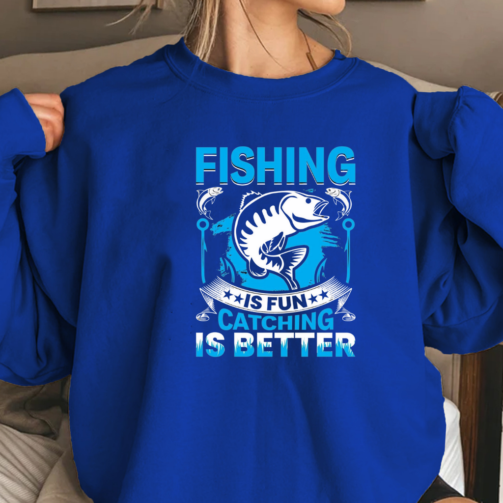 Fishing Crewneck Sweatshirt, "Fishing: Catching & Reel Life" Graphic, Funny Angler Pullover, Outdoor Adventure Shirt, Fisherman Gift Tee
