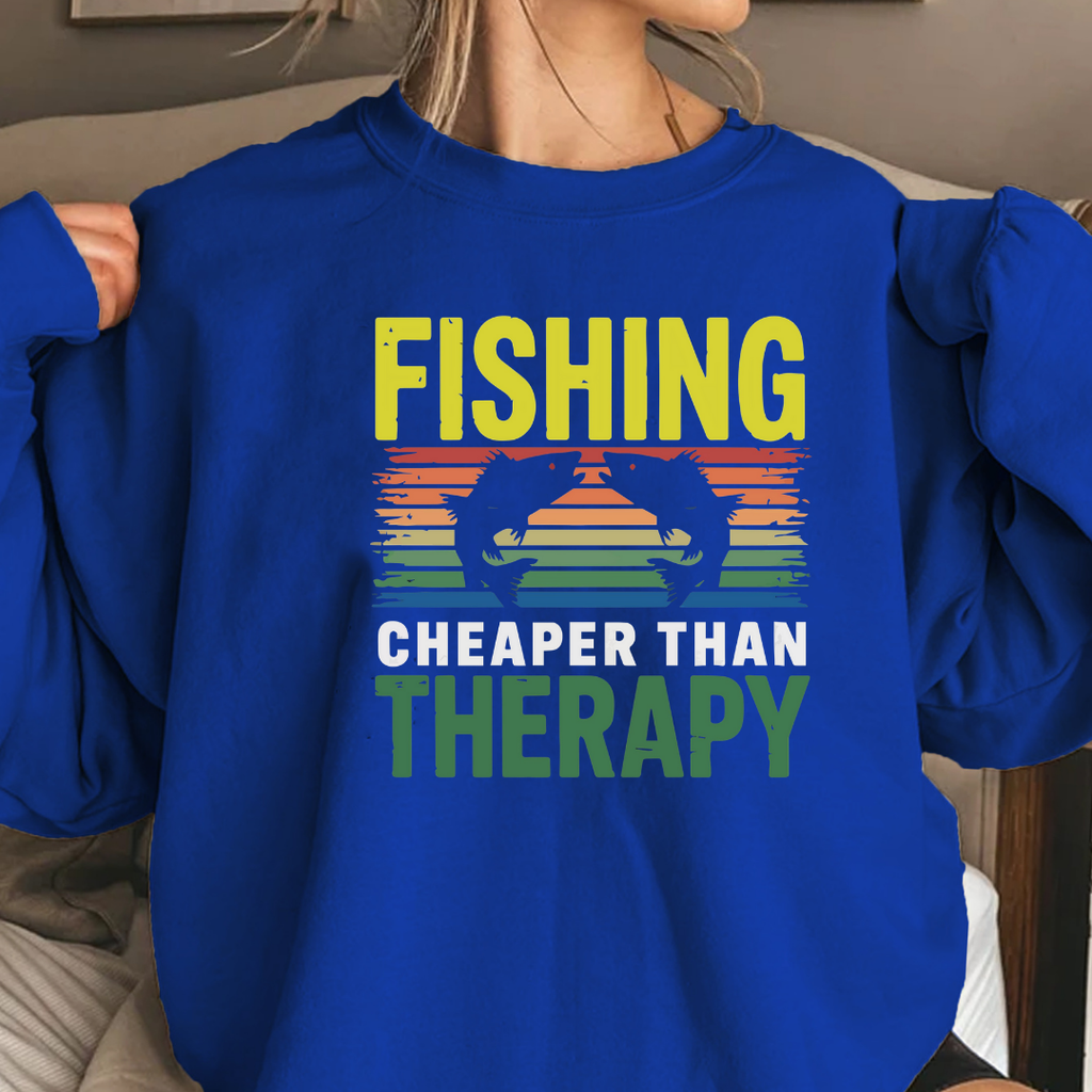 Fishing Therapy Crewneck Sweatshirt, Retro Lake Angler Graphic, Funny Angler Pullover, Outdoor Adventure Shirt, Fisherman Gift, Relaxing Hobby Tee