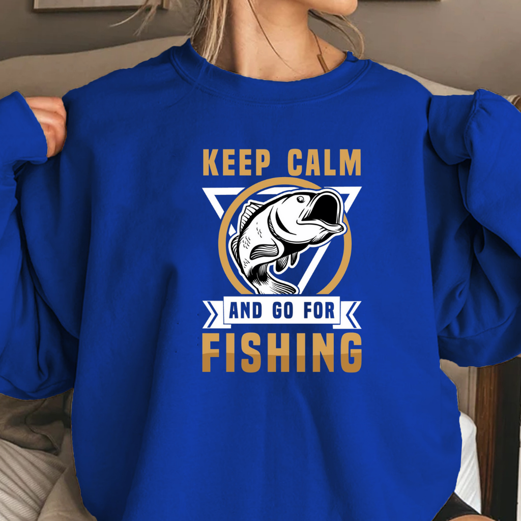 Keep Calm Fishing Crewneck Sweatshirt, Graphic Fishing Sweatshirt for Anglers, Retro Fish Pullover, Outdoor Adventure Shirt, Fisherman Gift Tee