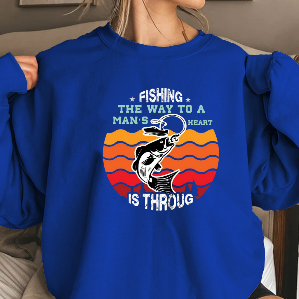 Crewneck Sweatshirt, Funny Fishing & BBQ Shirt, Retro Graphic Tee, Man’s Heart Quote, Outdoor Cooking Gift, Angler Lifestyle Apparel