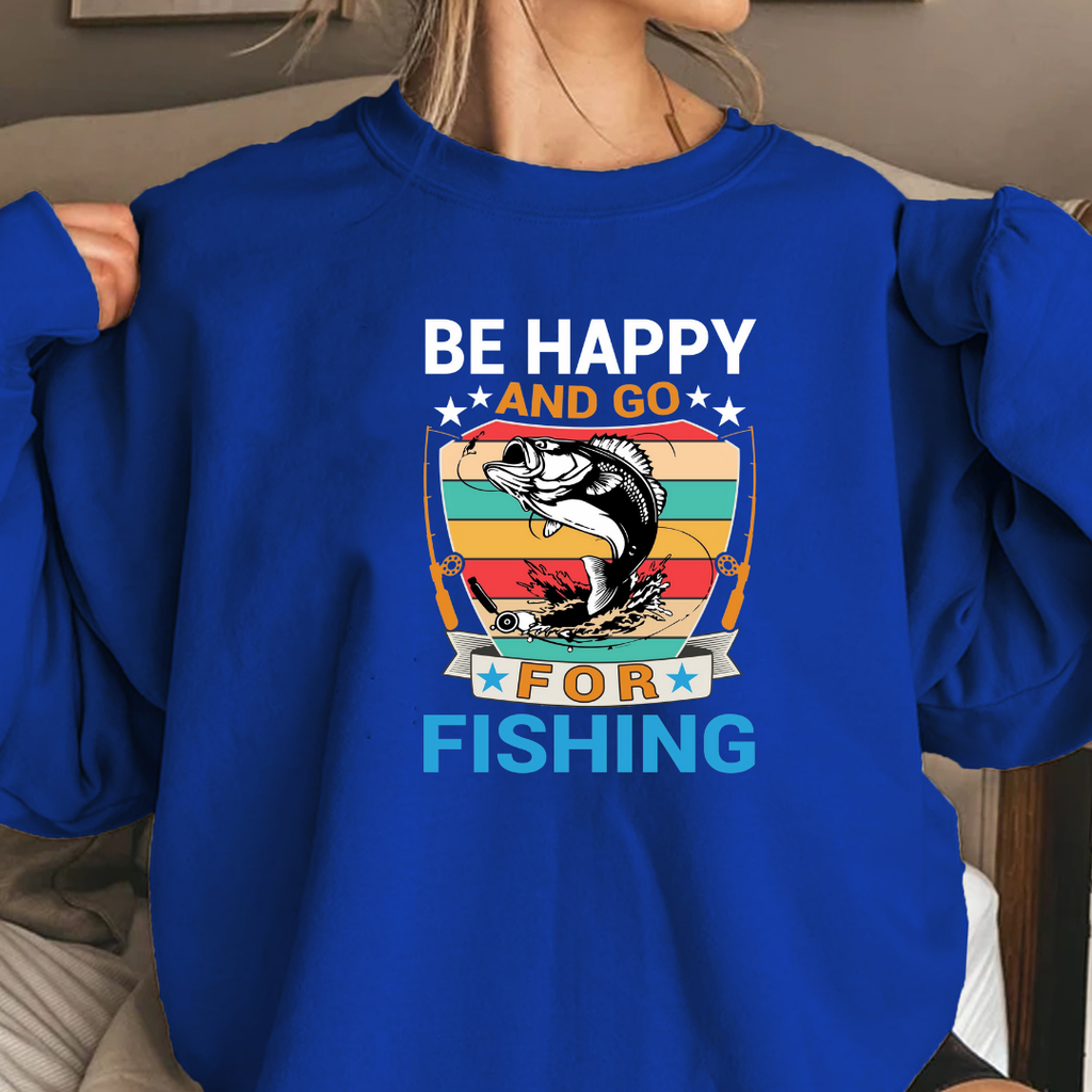 Fishing Crewneck Sweatshirt, "And Go For Fishing" Retro Fish Graphic, Vintage Angler Pullover, Outdoor Adventure Shirt, Fisherman Gift Tee