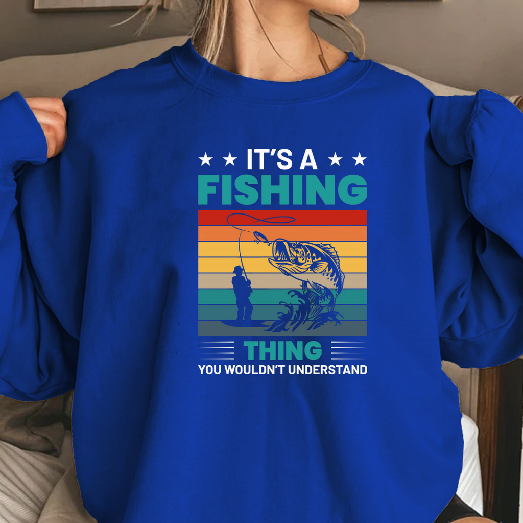 Fishing Thing Crewneck Sweatshirt, Retro Striped Angler Graphic, Funny Fishing Shirt, Outdoor Adventure Pullover, Fisherman Gift Tee