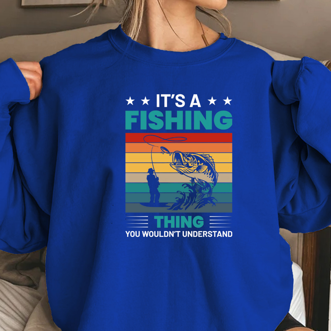 Fishing Thing Crewneck Sweatshirt, Retro Striped Angler Graphic, Funny Fishing Shirt, Outdoor Adventure Pullover, Fisherman Gift Tee