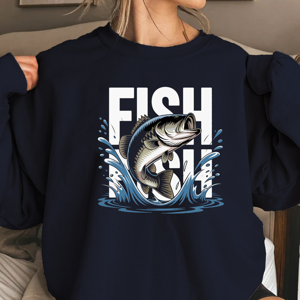 Bass Fishing Crewneck Sweatshirt, Leaping Bass Graphic, Vintage Angler Pullover, Outdoor Adventure Shirt, Fisherman Gift, Fishing Hobby Tee