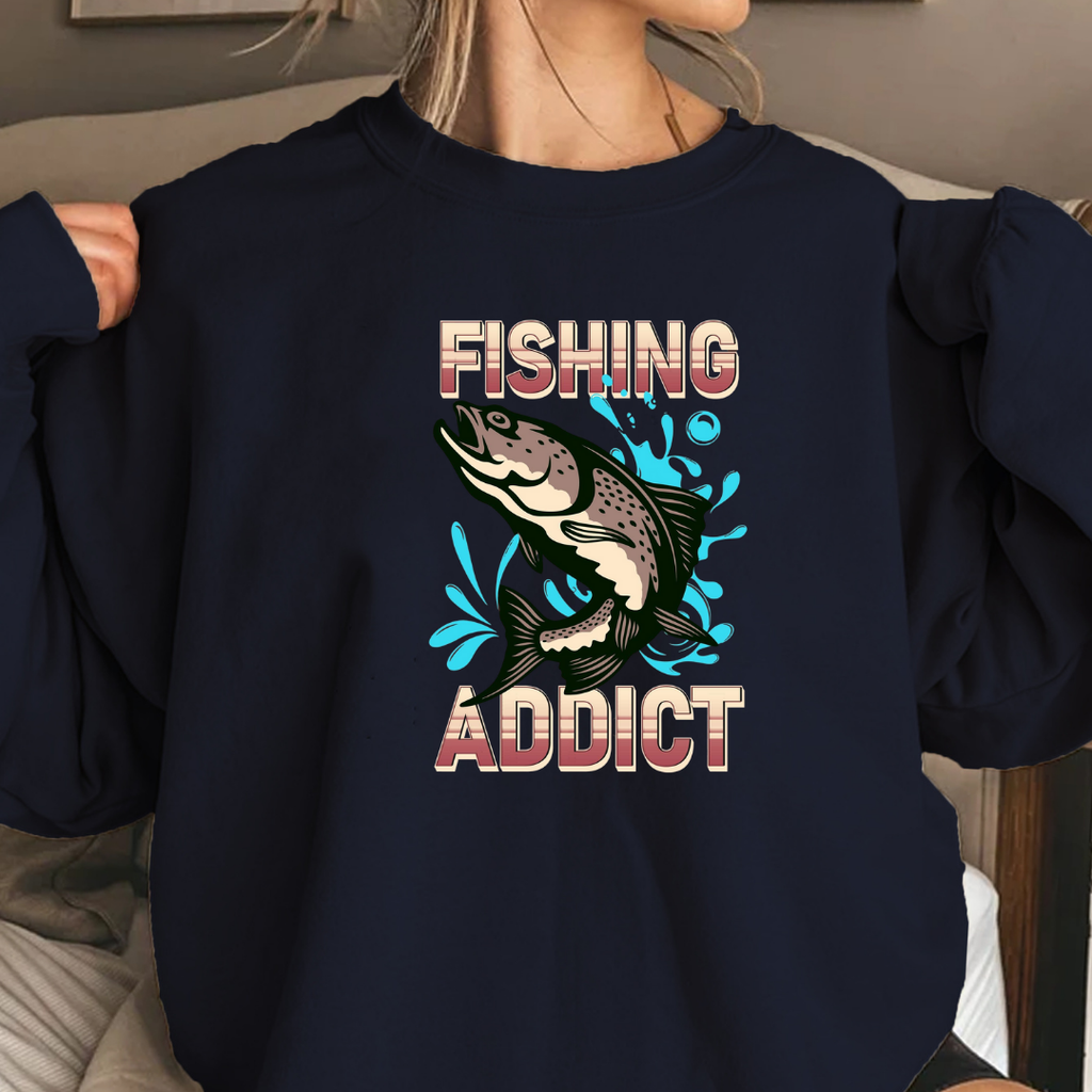 Fishing Addict Sweatshirt, Bass Graphic Crewneck for Fishermen & Outdoor Lovers, Retro Angler Pullover, Outdoor Adventure Shirt, Fisherman Gift Tee