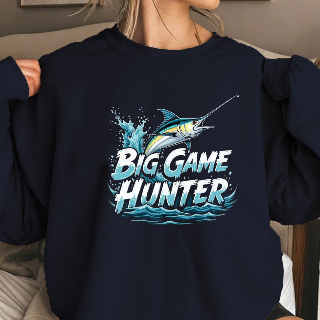 Marlin Waves Crewneck Sweatshirt, Ocean Fishing Graphic, Coastal Angler Pullover, Retro Sea Life Shirt, Fisherman Gift, Outdoor Adventure Tee
