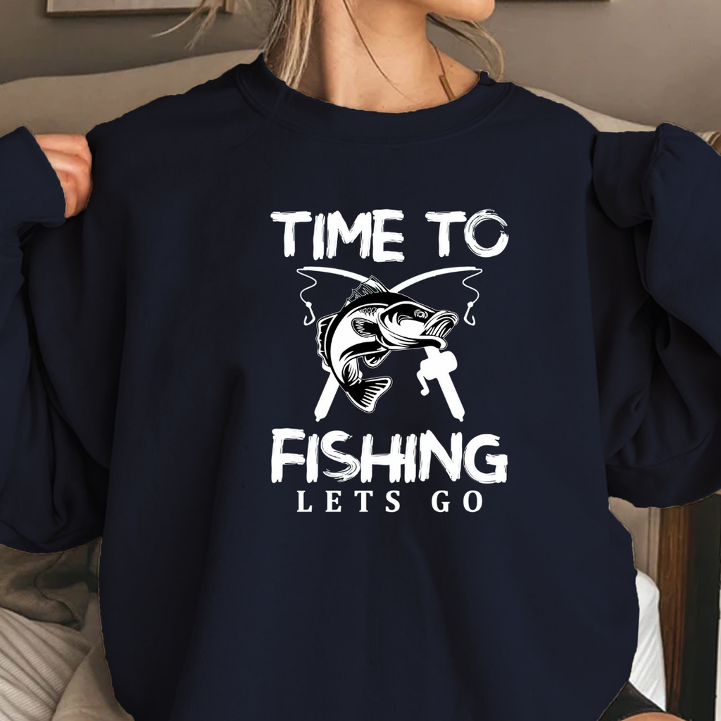 Fishing Crewneck Sweatshirt, Retro Fish Graphic "Time to Go Fishing", Vintage Angler Pullover, Outdoor Adventure Shirt, Fisherman Gift Tee