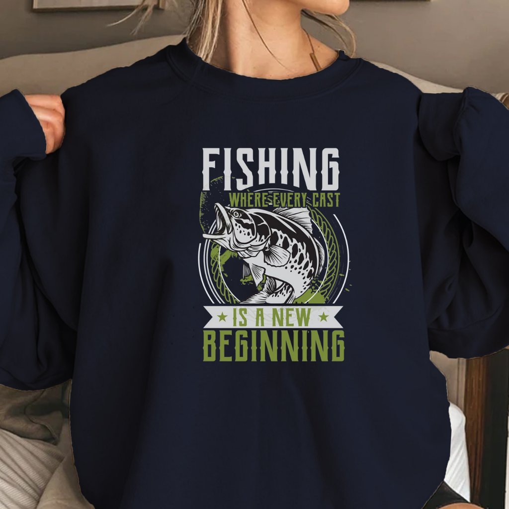 Fishing Is Never Just A Hobby Crewneck Sweatshirt, "Fishing Isn't Just A Hobby, It's A New Beginning" Graphic, Angler Pullover, Fisherman Gift Tee