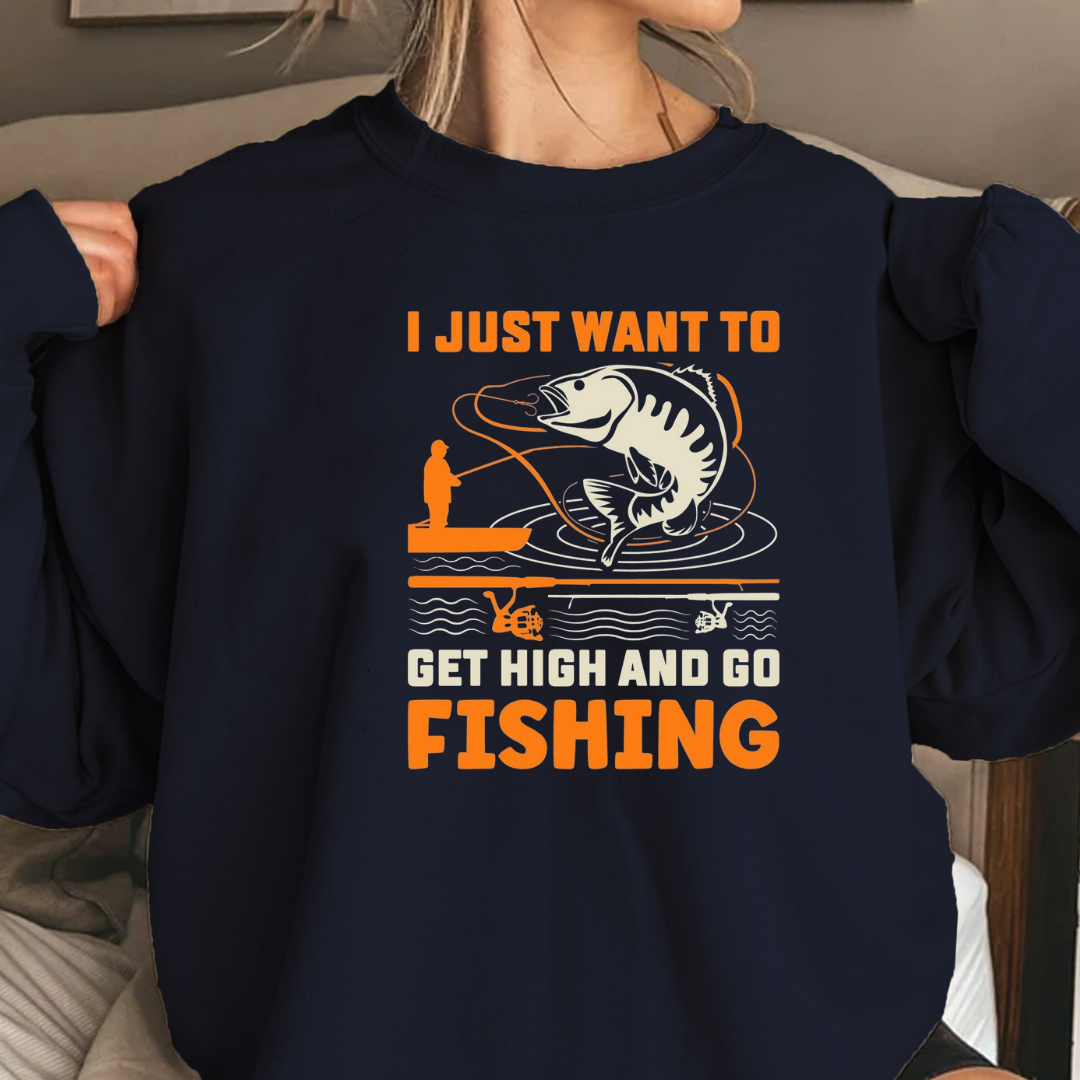 Fishing Crewneck Sweatshirt, "I Just Want to Go Fishing" Cozy Pullover, Funny Angler Shirt, Outdoor Adventure Apparel, Fisherman Gift Tee