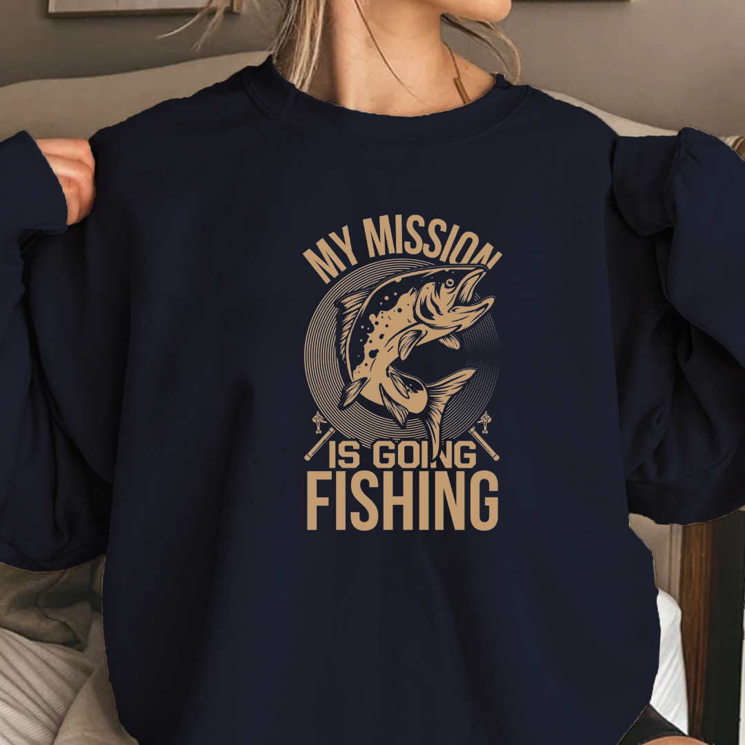 Fishing Crewneck Sweatshirt, "My Husband Is Going Fishing" Graphic, Funny Angler Shirt, Outdoor Adventure Pullover, Fisherman Gift Tee