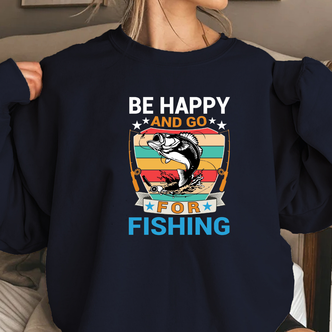Fishing Crewneck Sweatshirt, "And Go For Fishing" Retro Fish Graphic, Vintage Angler Pullover, Outdoor Adventure Shirt, Fisherman Gift Tee