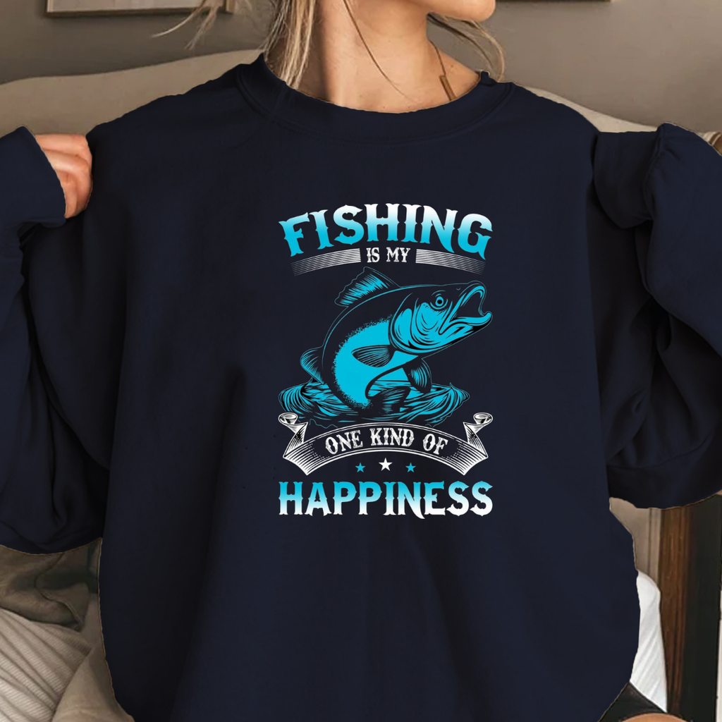 Fishing Happiness Crewneck Sweatshirt, Retro Marlin Graphic, Angler Pullover, Outdoor Adventure Shirt, Fisherman Gift, Relaxing Hobby Tee