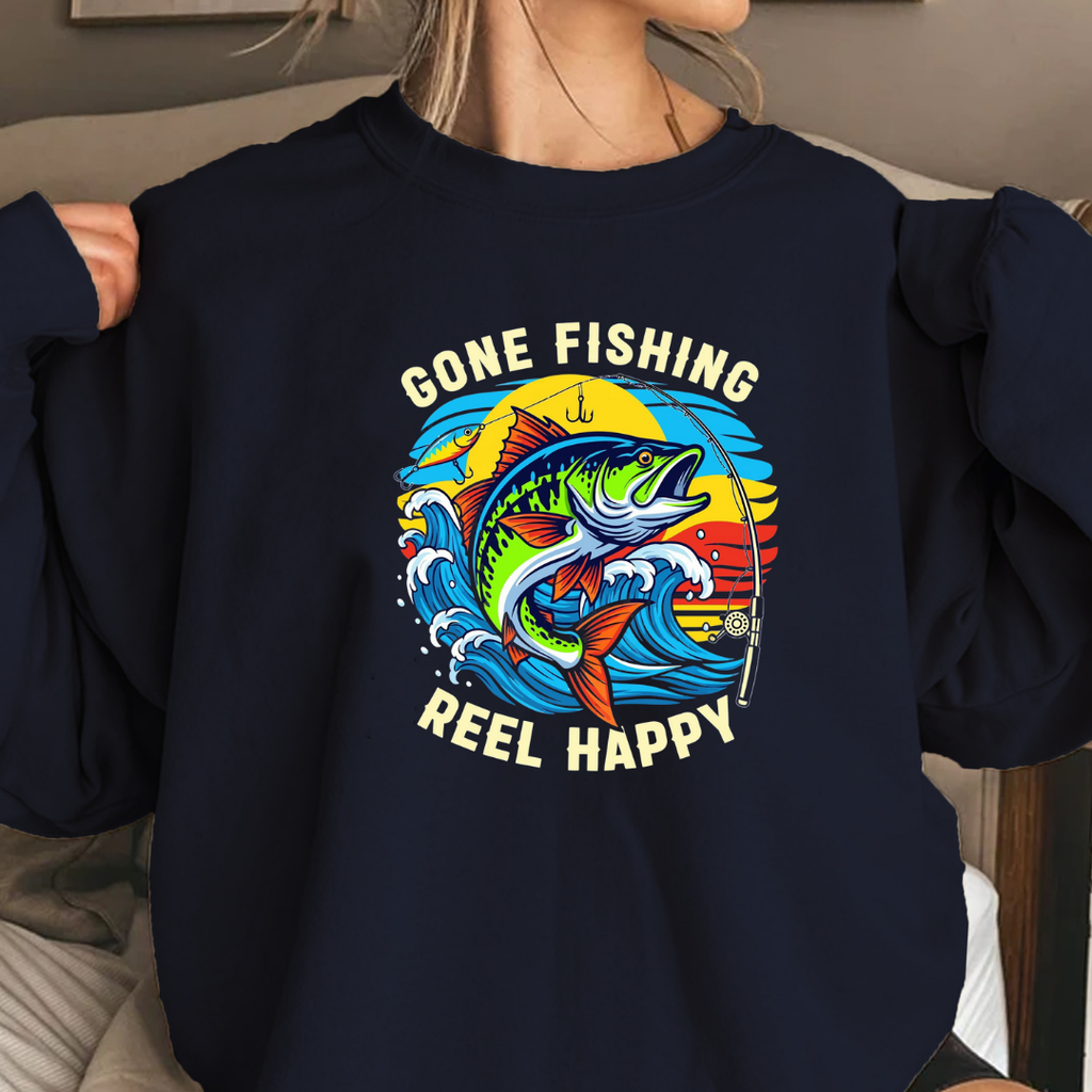 Crewneck Sweatshirt, Colorful Marlin Fishing Sunset Graphic, Vibrant Angler Pullover, Outdoor Adventure Shirt, Fisherman Gift, Retro Ocean Tee
