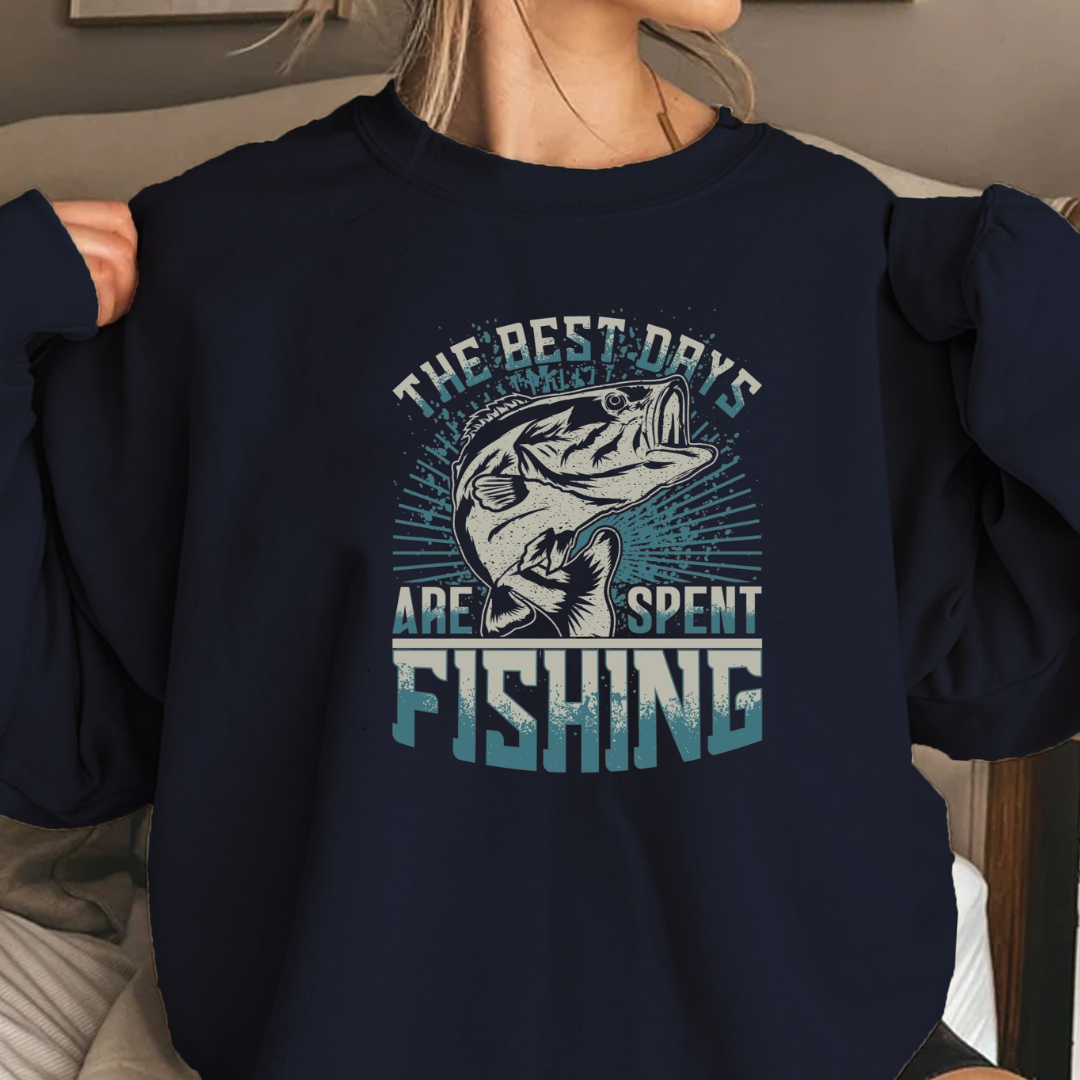 Fishing Crewneck Sweatshirt, “The Best Days Are Spent Fishing” Retro Graphic, Vintage Angler Pullover, Outdoor Adventure Shirt, Fisherman Gift Tee