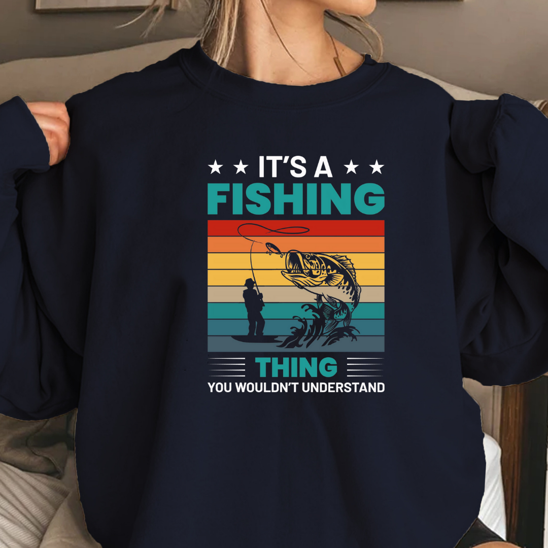Fishing Thing Crewneck Sweatshirt, Retro Striped Angler Graphic, Funny Fishing Shirt, Outdoor Adventure Pullover, Fisherman Gift Tee