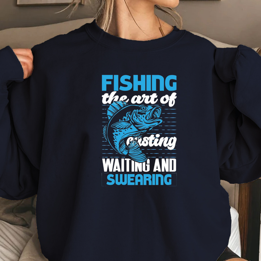 Fishing & Swearing Crewneck Sweatshirt, Funny Fisherman Graphic, Humorous Angler Pullover, Outdoor Adventure Shirt, Fisherman Gift Tee