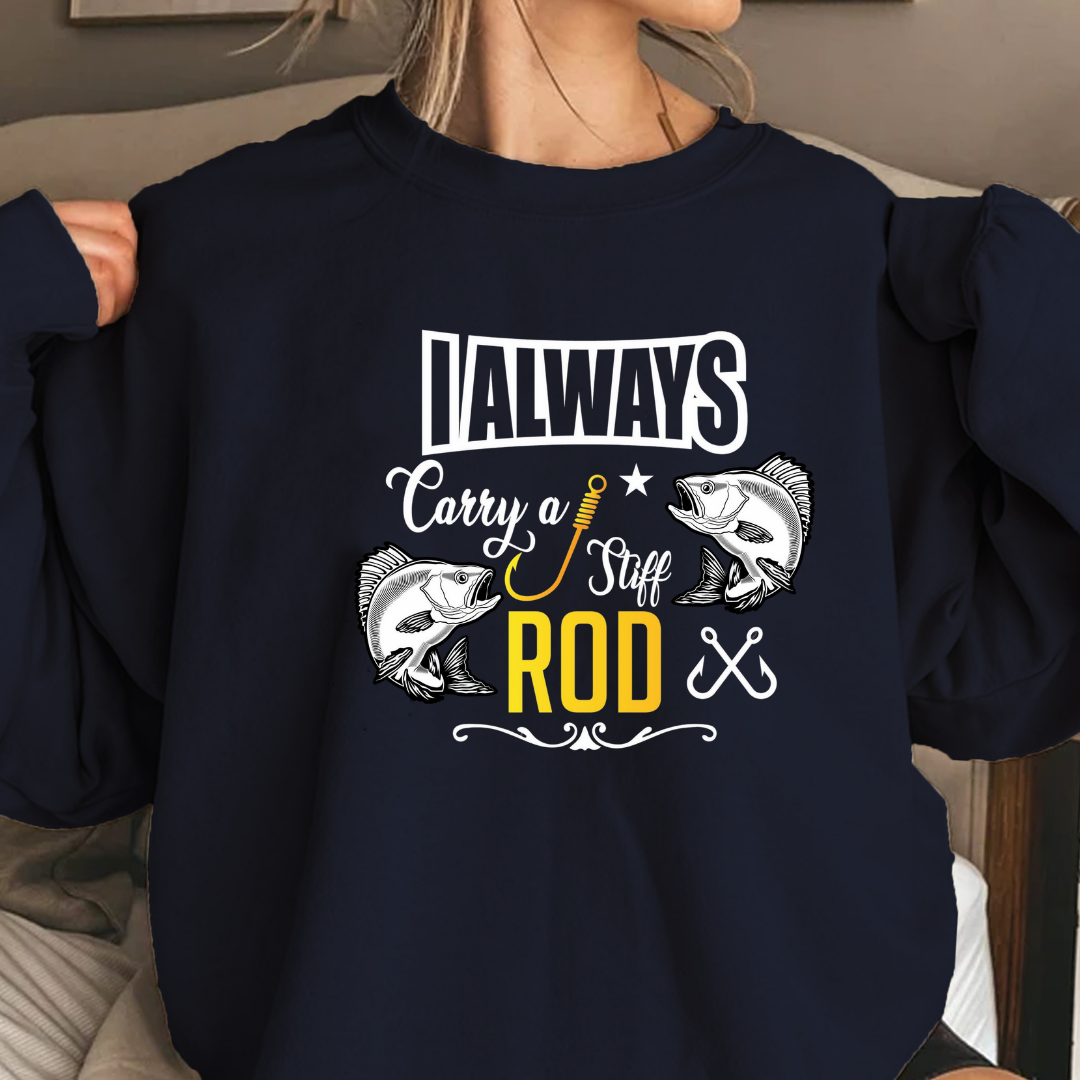 Fishing Rod Crewneck Sweatshirt, "Rod" Bass Fishing Graphic, Retro Angler Pullover, Outdoor Adventure Shirt, Fisherman Gift, Relaxing Hobby Tee