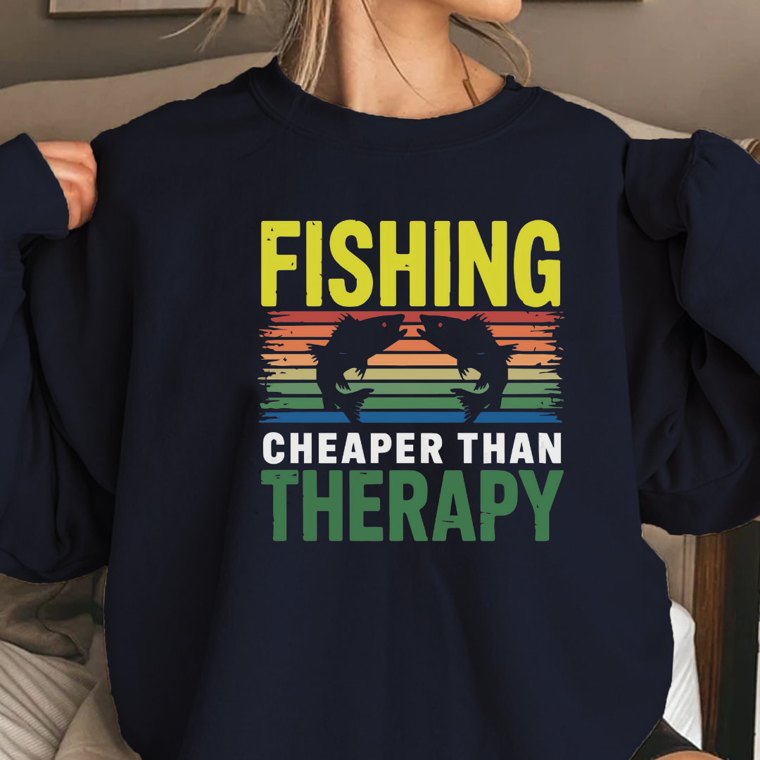 Fishing Therapy Crewneck Sweatshirt, Retro Lake Angler Graphic, Funny Angler Pullover, Outdoor Adventure Shirt, Fisherman Gift, Relaxing Hobby Tee