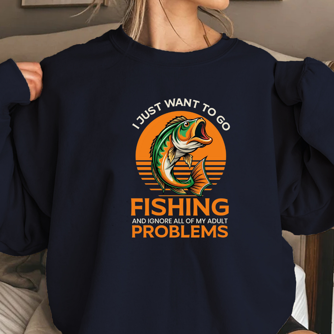 Fishing Problems Sweatshirt, Funny Angler Crewneck, Outdoor Adventure Pullover, Fisherman Gift, Relaxing Hobby Graphic Tee