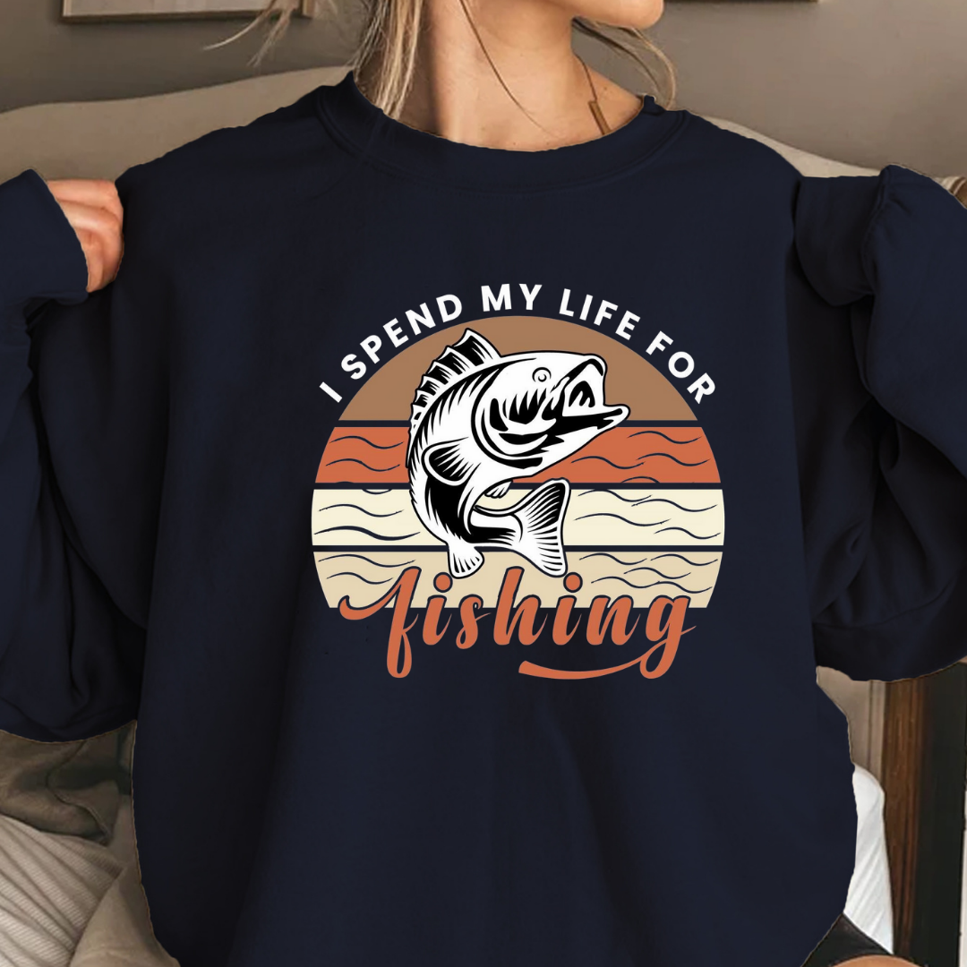 Fishing Crewneck Sweatshirt, Retro Sunset Bass Graphic, Vintage Angler Shirt, Outdoor Adventure Pullover, Fisherman Gift, Fishing Hobby Tee