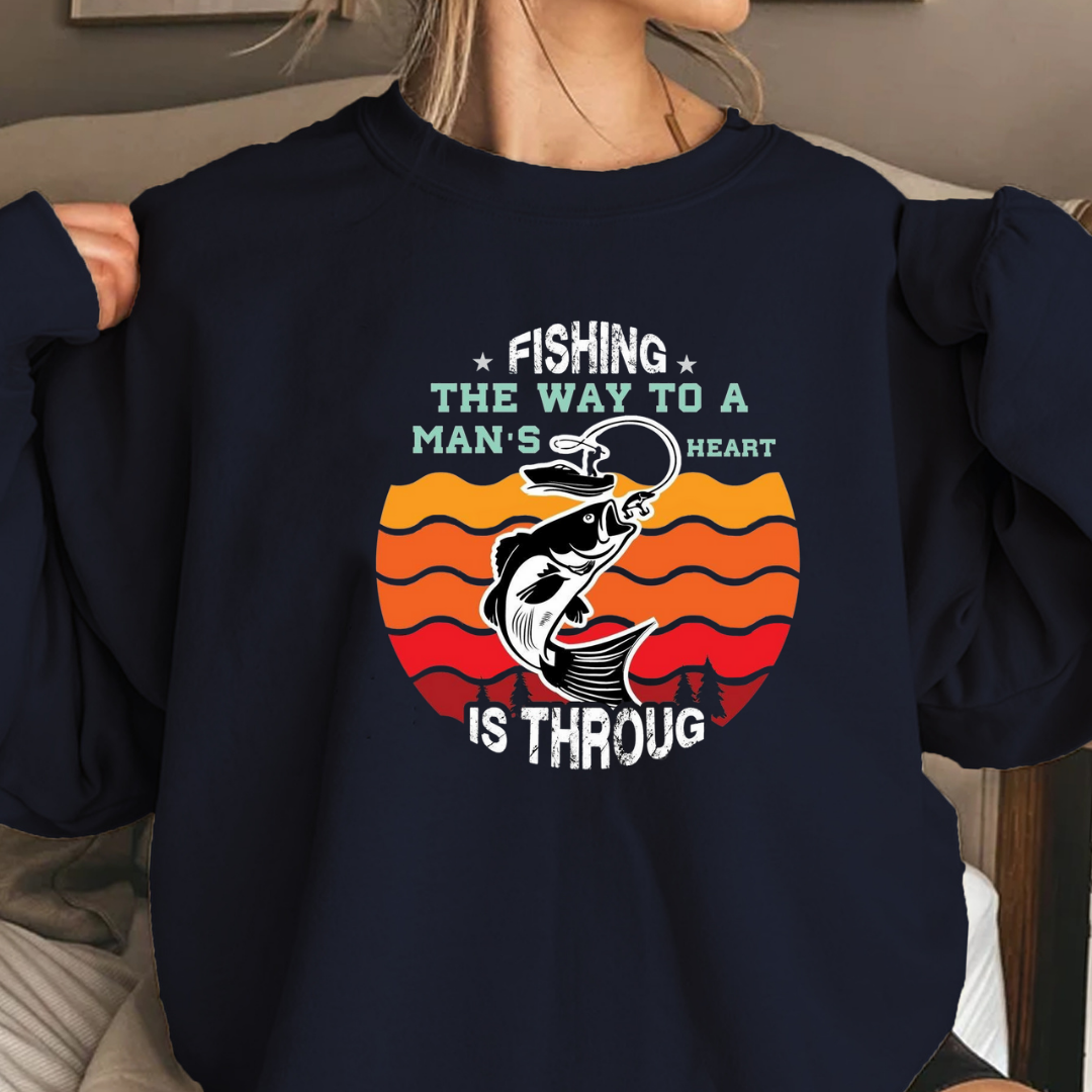 Crewneck Sweatshirt, Funny Fishing & BBQ Shirt, Retro Graphic Tee, Man’s Heart Quote, Outdoor Cooking Gift, Angler Lifestyle Apparel