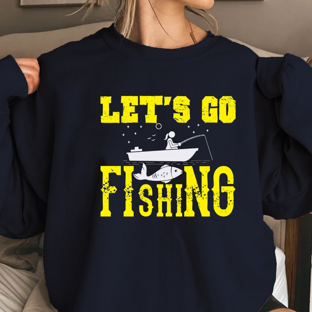 Fishing Crewneck Sweatshirt, "Let's Go Fishing" Graphic, Retro Angler Pullover, Outdoor Adventure Shirt, Fisherman Gift, Relaxing Hobby Tee