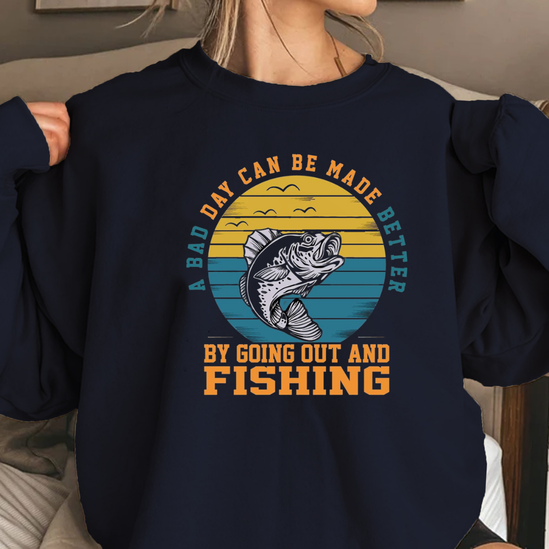 Fishing Crewneck Sweatshirt, "If I Had More Time I’d Be Fishing" Retro Fish Graphic, Funny Angler Pullover, Outdoor Adventure Shirt, Fisherman Gift Tee