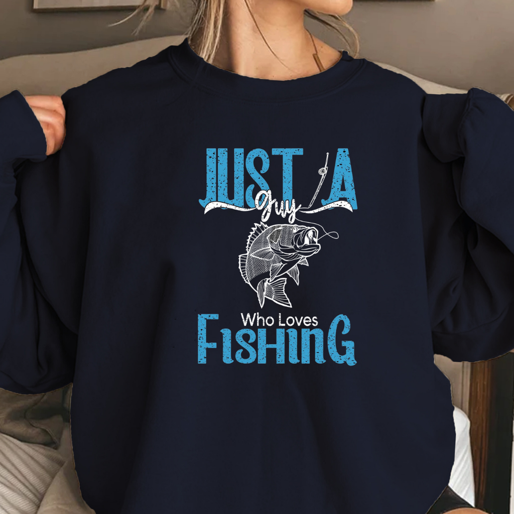 Fishing Crewneck Sweatshirt, "Just A Fishing" Vintage Graphic, Retro Angler Pullover, Outdoor Adventure Shirt, Fisherman Gift Tee