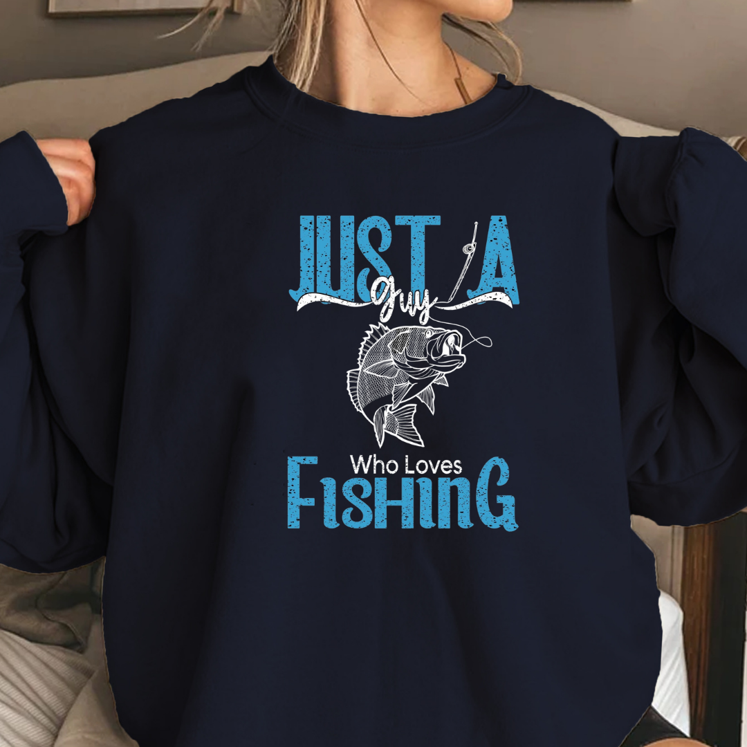 Fishing Crewneck Sweatshirt, "Just A Fishing" Vintage Graphic, Retro Angler Pullover, Outdoor Adventure Shirt, Fisherman Gift Tee